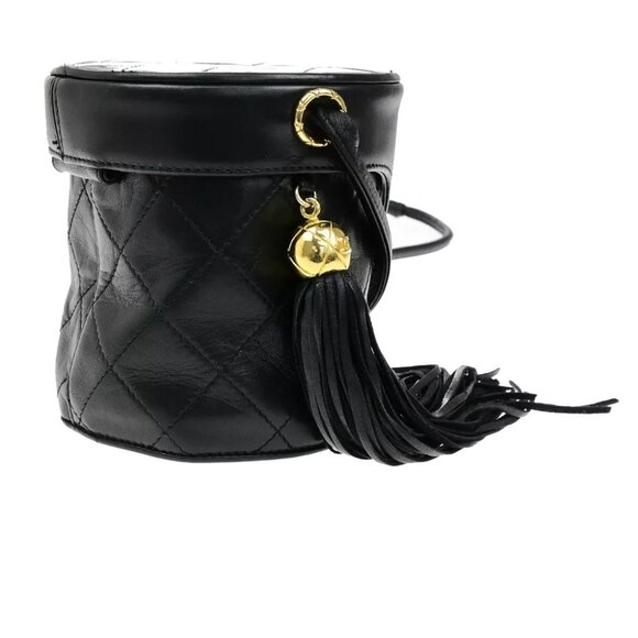 CHANEL CC Logo Matelasse Tassel Mini Shoulder Bag Leather Black Vintage 620RK934 - Picture 2 of 16